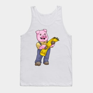 Pig as Farmer with Straw Tank Top